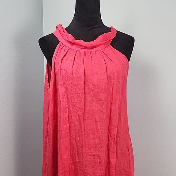 Bellambia Linen XL Hot Pink Sleeveless Dress Shift Round Neck Bow Italy - Picture 2 of 11